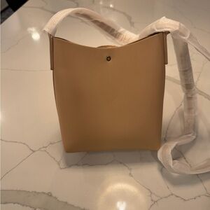 SAMARA Vegan Leather Mini Bucket Crossbody Bag – Camel / Tan
